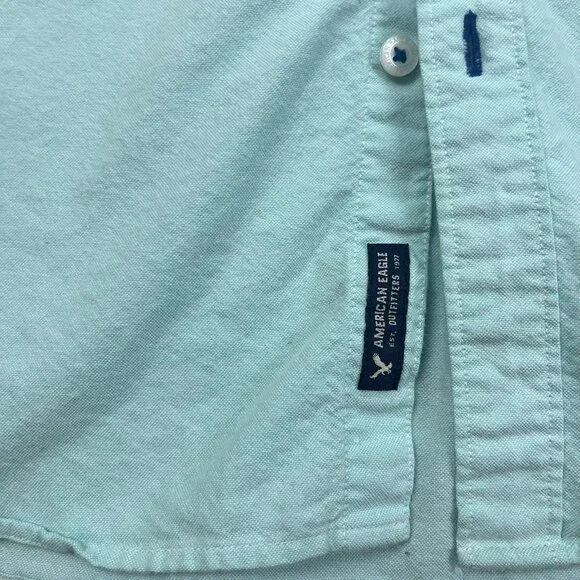 American Eagle Men’s XXL Blue Seriously Soft Short sleeve Button down Seafoam - Picture 7 of 7